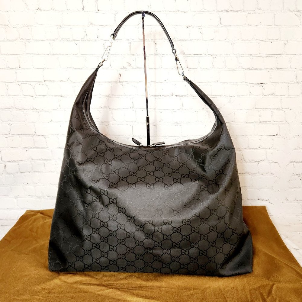 GUCCI GG Monogram Travel Nylon Canvas Leather Weekender Hobo Bag